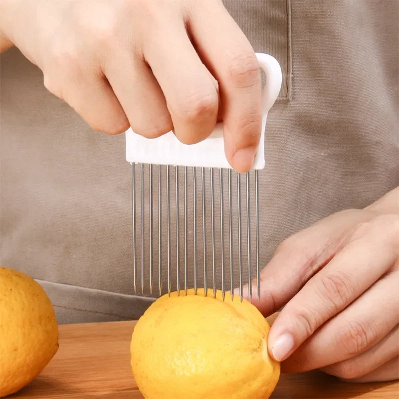 Onion Holder & Vegetable Slicing Tool – Tomato, Potato, Lemon Cutter with Stainless Steel Pins