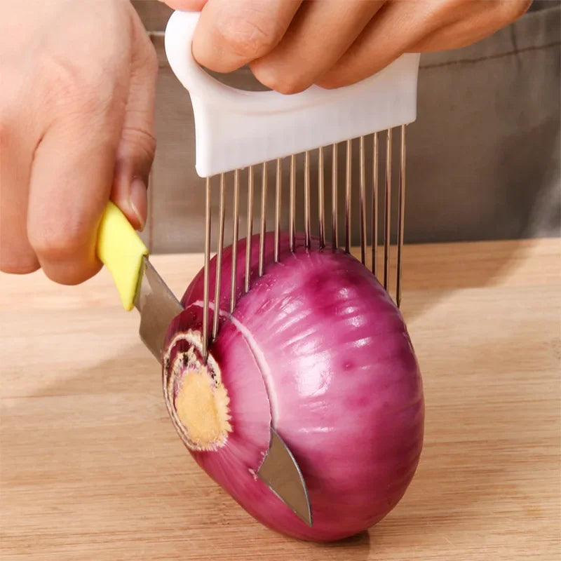Onion Holder & Vegetable Slicing Tool – Tomato, Potato, Lemon Cutter with Stainless Steel Pins
